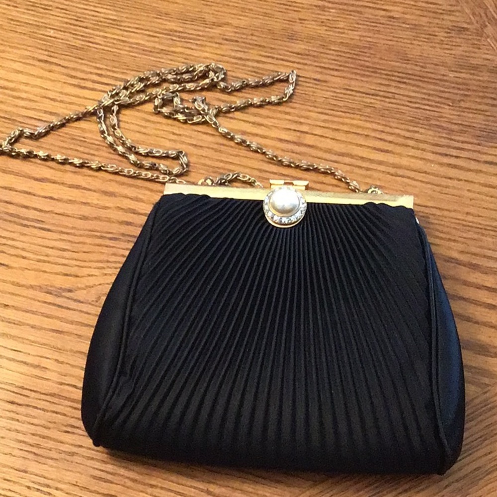 Vintage black clutch with shoulder strap